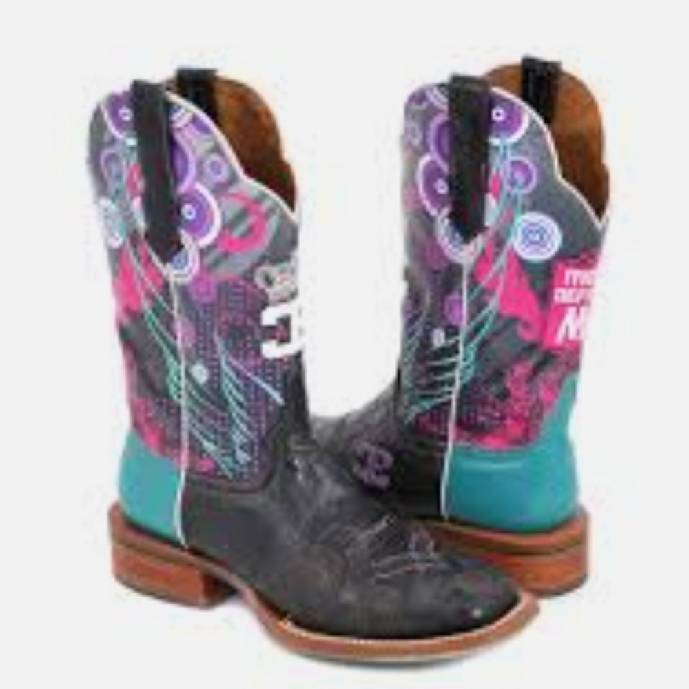 CINCH Edge "QUEENISM" black marbled leather cowgirl western boots square toe sz7 - Picture 2 of 16